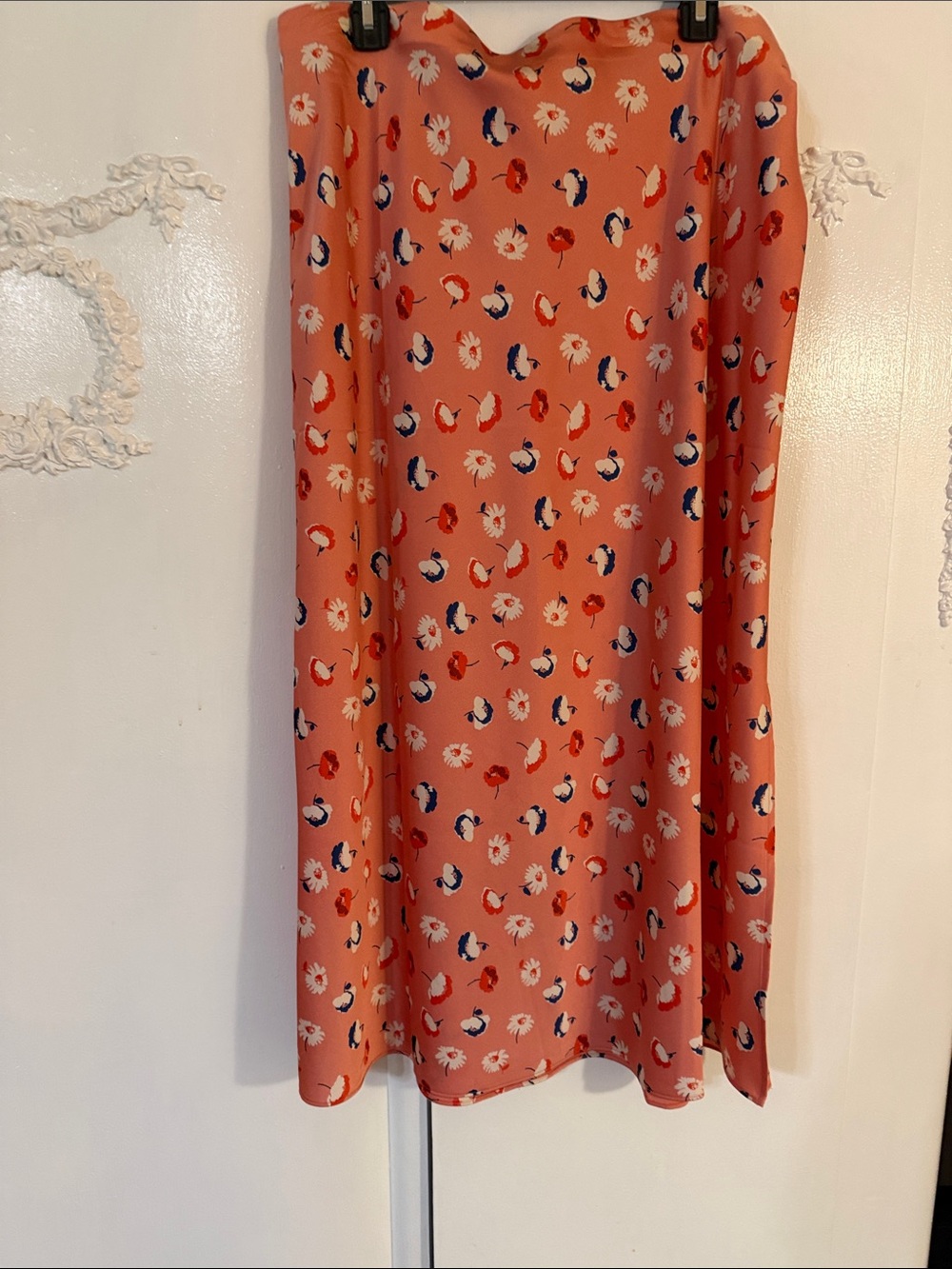 LOFT Coral Maxi Skirt with Navy and White Floral Print